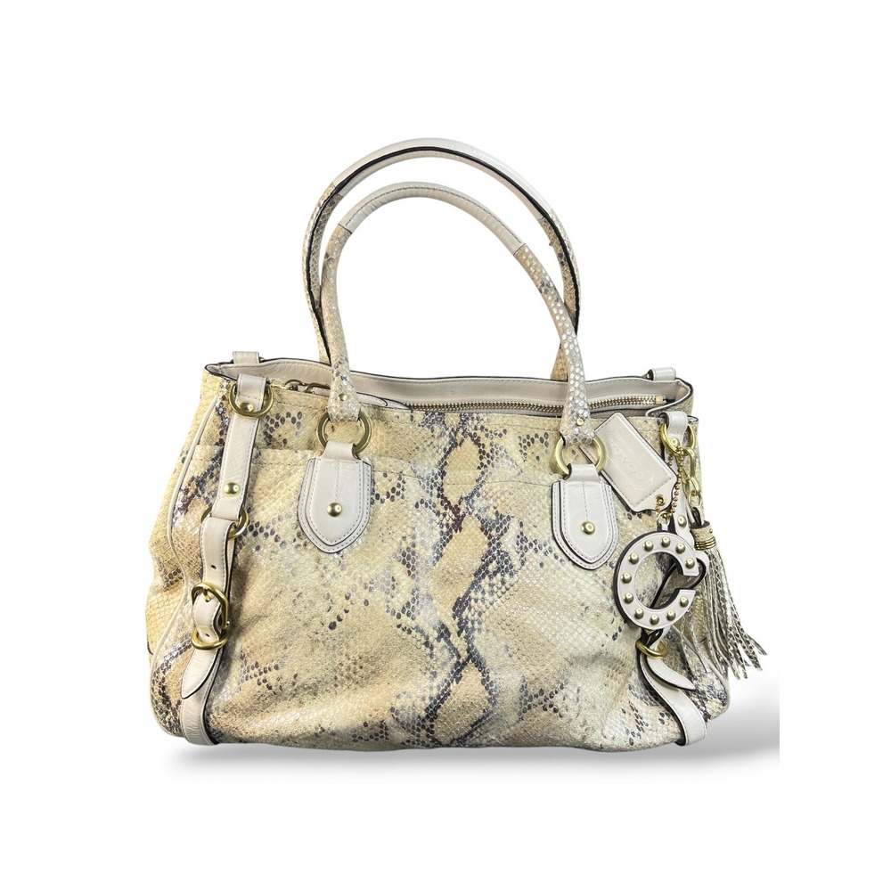 Coach Madison Maggie Python Embossed Leather Shoulder Bag Cream Metallic 17551